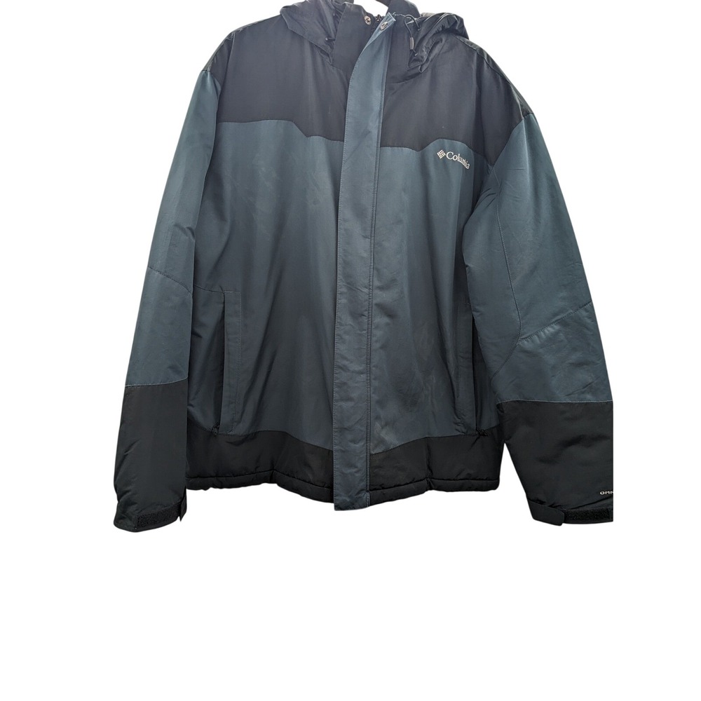 Columbia Mens XL Blue Black Colorblock Hooded Winter Jacket Ripstop Omni-Shield